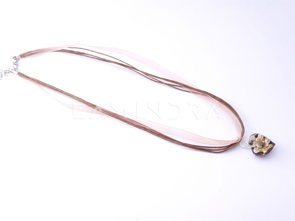 Nyakláncok, kézműves ékszerek: NYA025, Barna üveg medálos nyaklánc